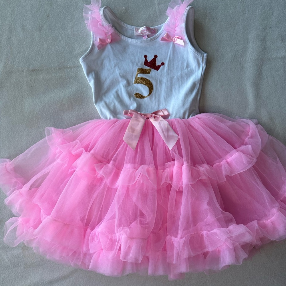 Popatu Pink Tutu Dress with Gold Accents